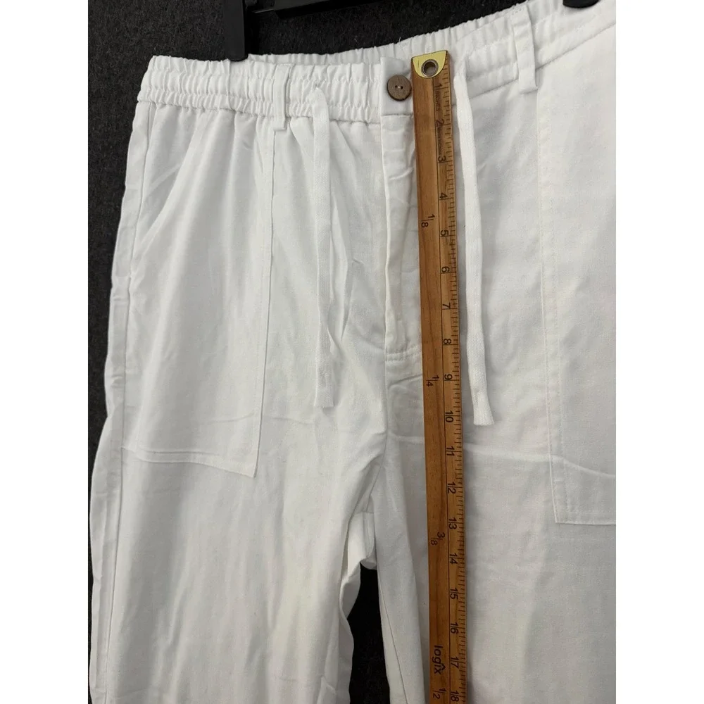 Men's White Linen Blend Drawstring Pants Resort Cruise Party Vaca Preppy Church